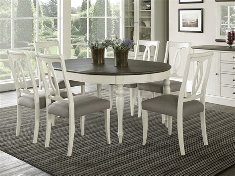 Everhome Designs - Vegas 7 Piece Round To Oval Extension Dining Table Set for 6 (Oval Back ...