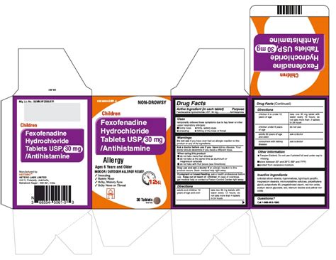 Fexofenadine Hydrochloride Tablets USP, 30 mg, 60 mg and 180 mg