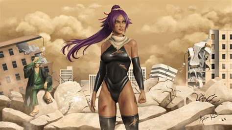 My fan art of Shihōin Yoruichi (Wallpaper) : r/bleach