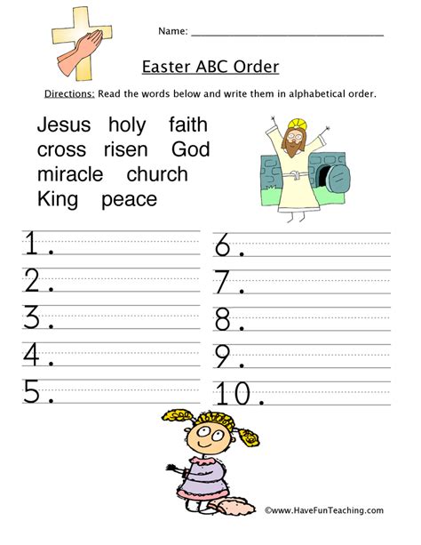 Easter Religious ABC Order Worksheet - Have Fun Teaching