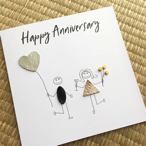 Wedding Anniversary Card Stick Couple Leather Anniversary Card Him Her Couple