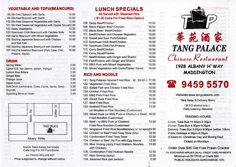 Menu at Tang Palace restaurant, Maddington