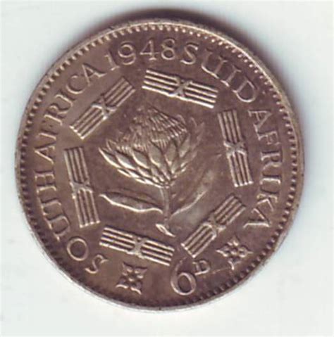 Rare Indian Collectibles: South Africa 1948 Silver 6D Coin- George VI