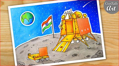 Chandrayaan 3 drawing / Vikram Lander Drawing / pragyan rover drawing / India on the moon ISRO