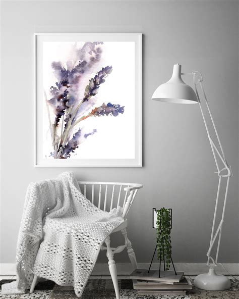 Lavender art print flowers botanical painting art lavender | Etsy