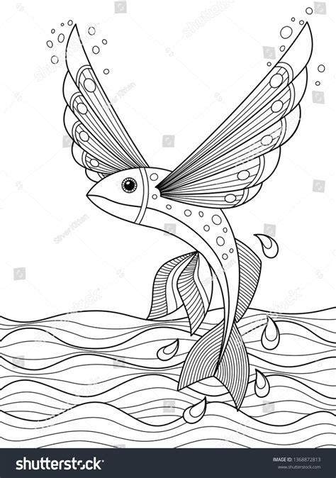 Sea Doodle Coloring Book Page Flying Stock Vector (Royalty Free ...