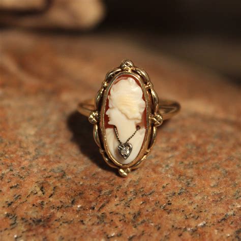 Victorian 10k Solid Gold Cameo & Diamond Ring 2.9 Grams Size 6 Cameo Gold Ring Victorian Yellow ...