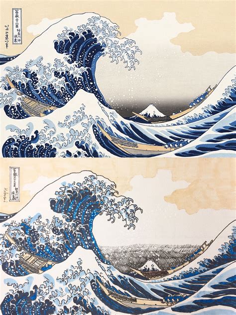 New art work:) A copy of a masterpiece of Hokusai... Original ↑ Mine ↓ | Hokusai coloring, Wave ...