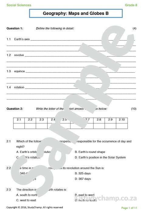 Grade 8 Geography Test: Maps and Globes 2