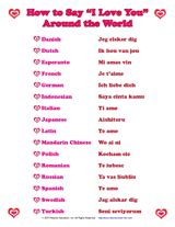 How to Say ''I Love You'' in Many Languages Printable (Pre-K - 12th Grade) - TeacherVision.com