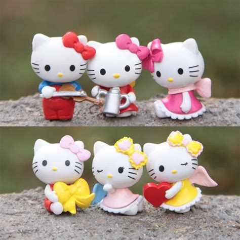 6pcs/lot 2*3cm Lovely Hello Kitty Cat Miniature Figurines Toys Model ...