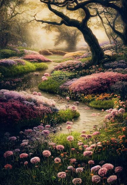 Premium Photo | Enchanted garden with beautiful flowers