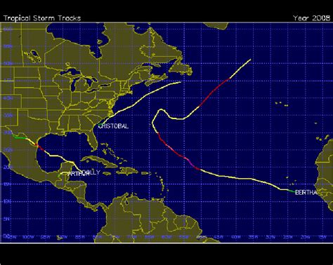 2008 Atlantic basin hurricane tracks through July. Figure courtesy of ...