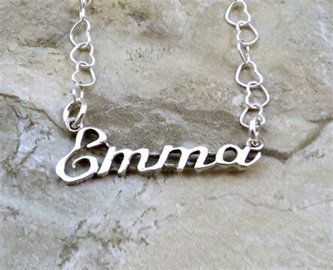 Sterling Silver Name Necklace Emma on Sterling Silver Heart | Etsy