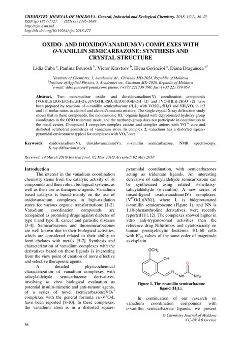 (PDF) Oxido- and Dioxidovanadium(V) Complexes with O-vanillin Semicarbazone: Synthesis and ...