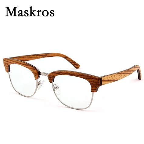 Maskros Handmade Wood Glasses Frame Men Women Half Wooden Men's Spectacles Clear Optical Lenses ...