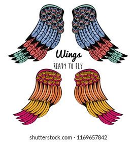 Set Colorful Wings Drawings Stock Vector (Royalty Free) 1169657842 | Shutterstock