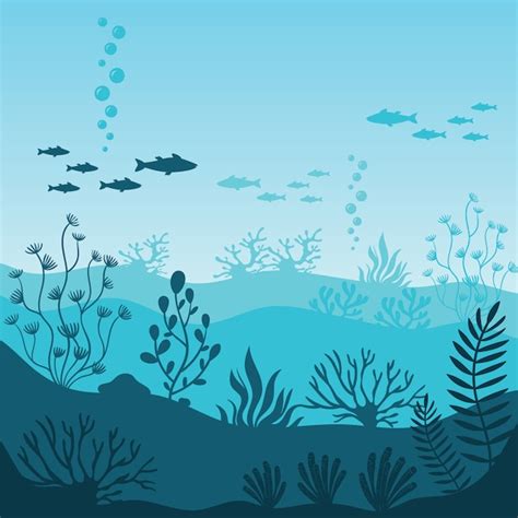 Premium Vector | Marine underwater life. silhouette of coral reef