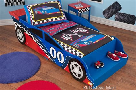 Boys Kids Kidkraft Blue & Red Wooden Race Racing Car Toddler Bed NEW in ...