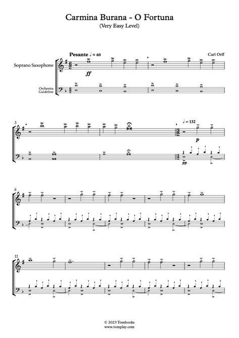 Carmina Burana - O Fortuna (Very Easy Level, Soprano Sax) (Orff) - Saxophone Sheet Music