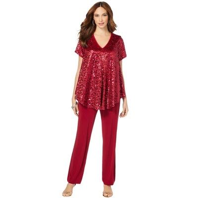 Roaman's Women's Plus Size Sequin Tunic & Pant Set : Target