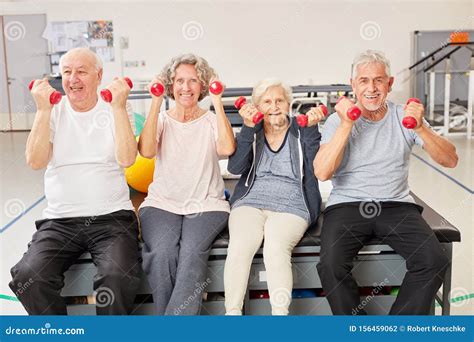 Seniors Do Healthy Dumbbells Stock Photo - Image of class, center ...