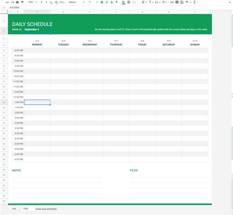 Google Sheet Daily Schedule Template