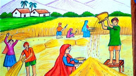 How to draw farmers working in the field |farmer cultivation drawing easy |agriculture drawing ...