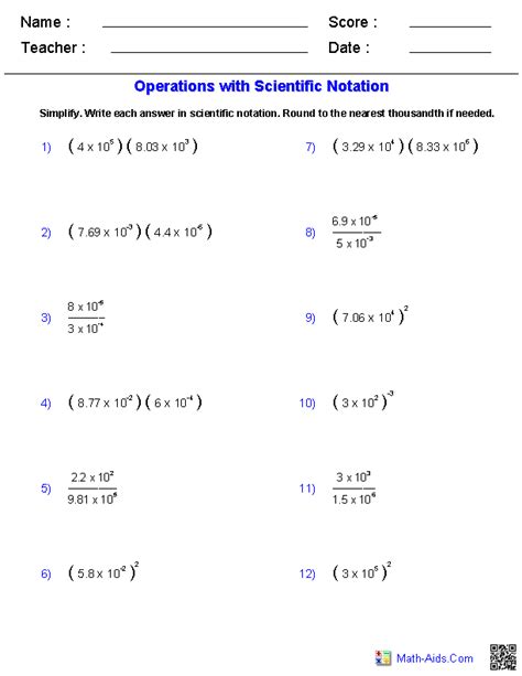 Algebra 1 Worksheets | Exponents Worksheets | Scientific notation, Scientific notation worksheet ...