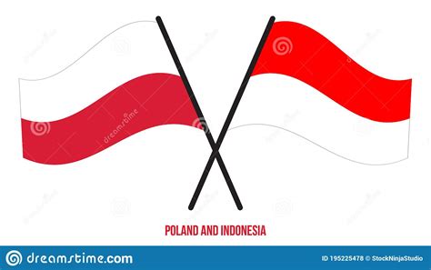 Poland and Indonesia Flags Crossed and Waving Flat Style. Official ...