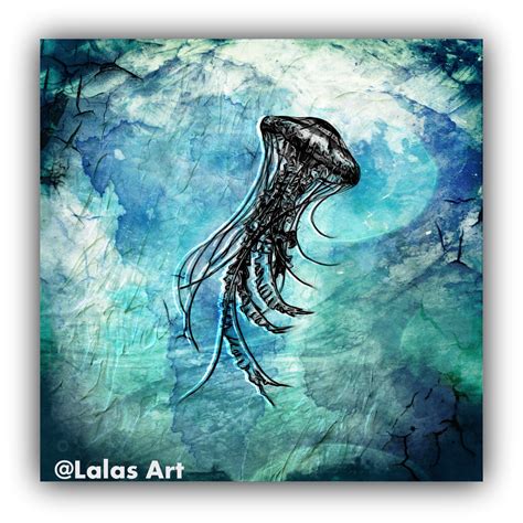 Sea Creature Jellyfish Painting Vintage Retro Style Art Home | Etsy