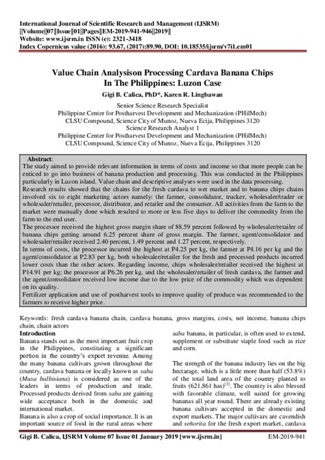 (PDF) Value Chain Analysison Processing Cardava Banana Chips In The Philippines: Luzon Case ...