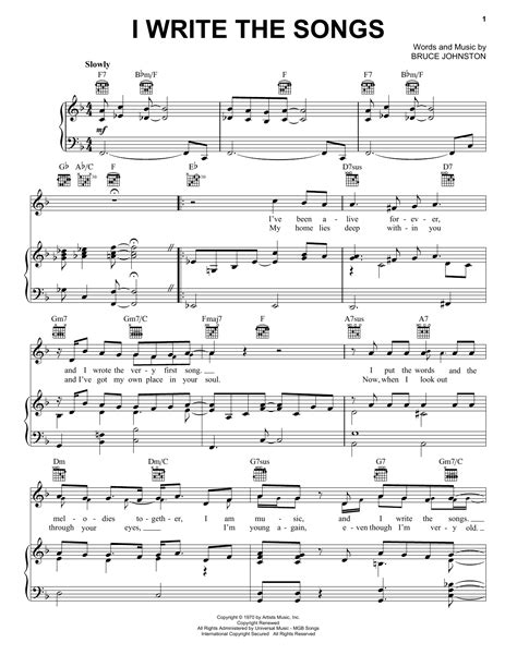 I Write The Songs sheet music by Barry Manilow (Piano, Vocal & Guitar (Right-Hand Melody) – 16384)