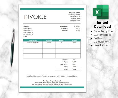 MS Excel Invoice Template Spreadsheet - Etsy