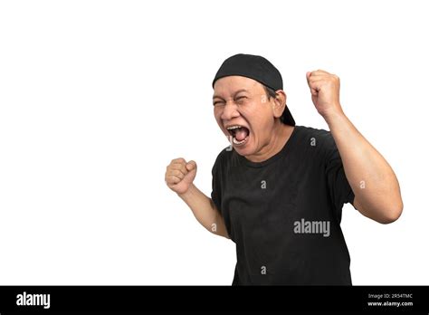 Portrait of an Asian man with an excited facial expression isolated ...