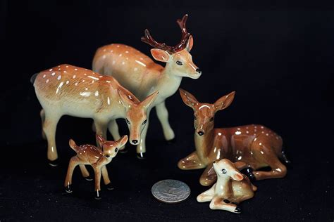 Miniature Ceramic Animals Family deer Figurine Statue Decorative Collectibles | Ceramic animals ...