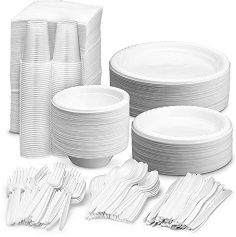 Disposable Dinnerware Set – Serves 100 – White Party Supplies – Includes 6’’ & 9’’ inch Plastic ...