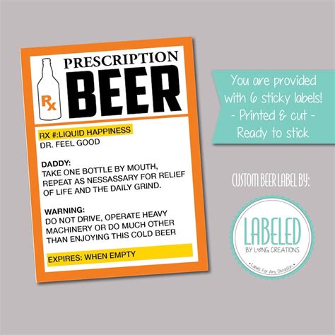 Beer Prescription Label Funny Beer Labels Gift for Dad | Etsy