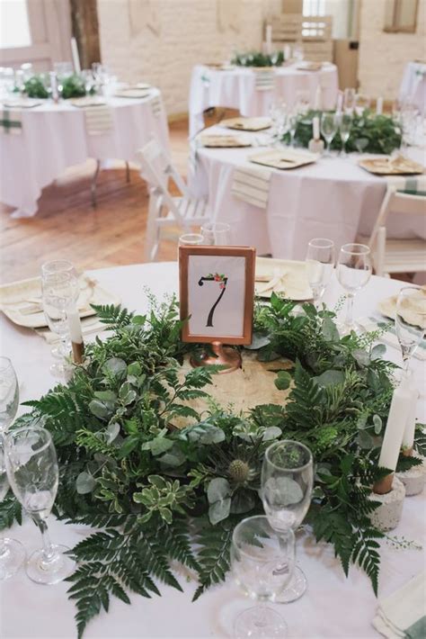 100+ Most Charming Greenery Centerpiece Ideas, round the greenery as a circle with copper table ...