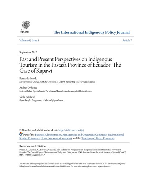 (PDF) Past and Present Perspectives on Indigenous Tourism in the Pastaza Province of Ecuador ...