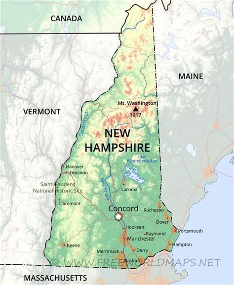 Physical map of New Hampshire