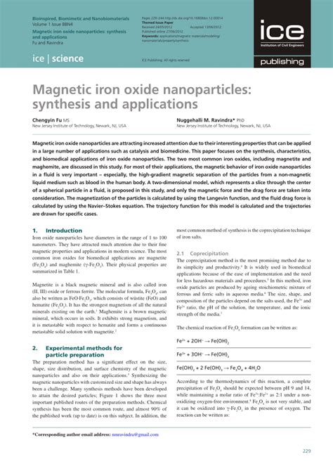 (PDF) Magnetic iron oxide nanoparticles: Synthesis and applications