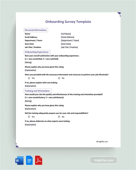 Onboarding Survey Template - Word | PDF | Google Docs - Highfile