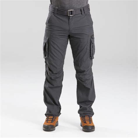 Men's Travel Trekking Cargo Trousers - TRAVEL 100 Grey