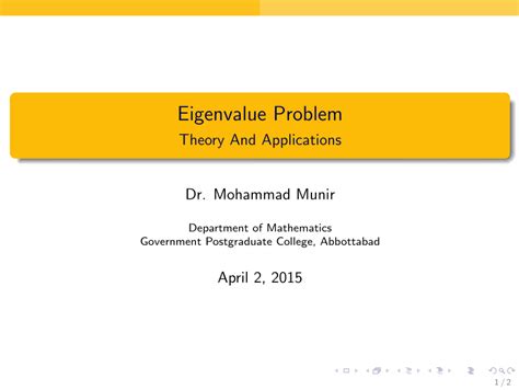 (PDF) Eigenvalues-Theory and Applications