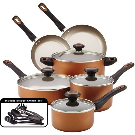 Farberware 15-Piece Dishwasher Safe High Performance Nonstick Pots and Pans/Cookware Set, Copper ...