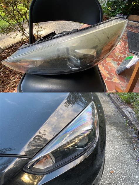 A before and after of my headlights. Used the Meguiar’s Heavy Duty Headlight Restoration Kit ...