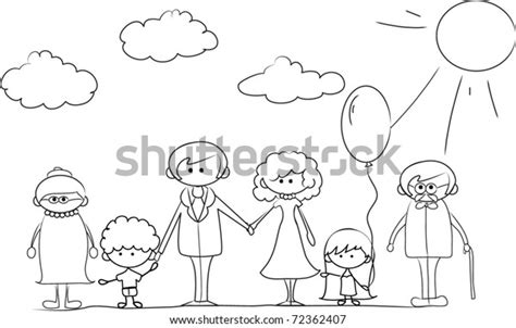 Happy Family Holding Hands Hand Drawing Stock Vector (Royalty Free) 72362407