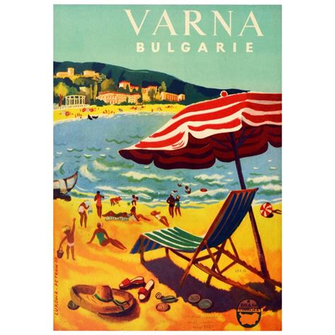 Original Vintage Poster Varna Bulgaria Black Sea Coast Summer Travel Beach Art For Sale at 1stDibs