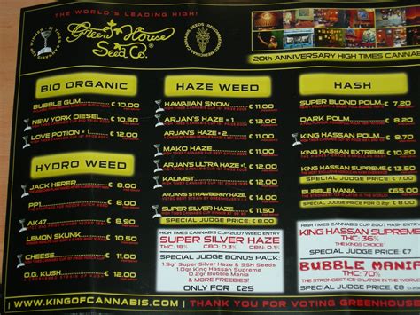 Greenhouse Coffeeshop menu - Amsterdam